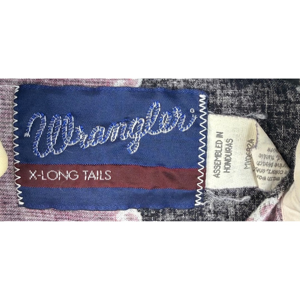 Wrangler X Long Tails Western Shirt Black Burgundy Chain Print Mens 14 1/2 x 33 - Picture 3 of 4